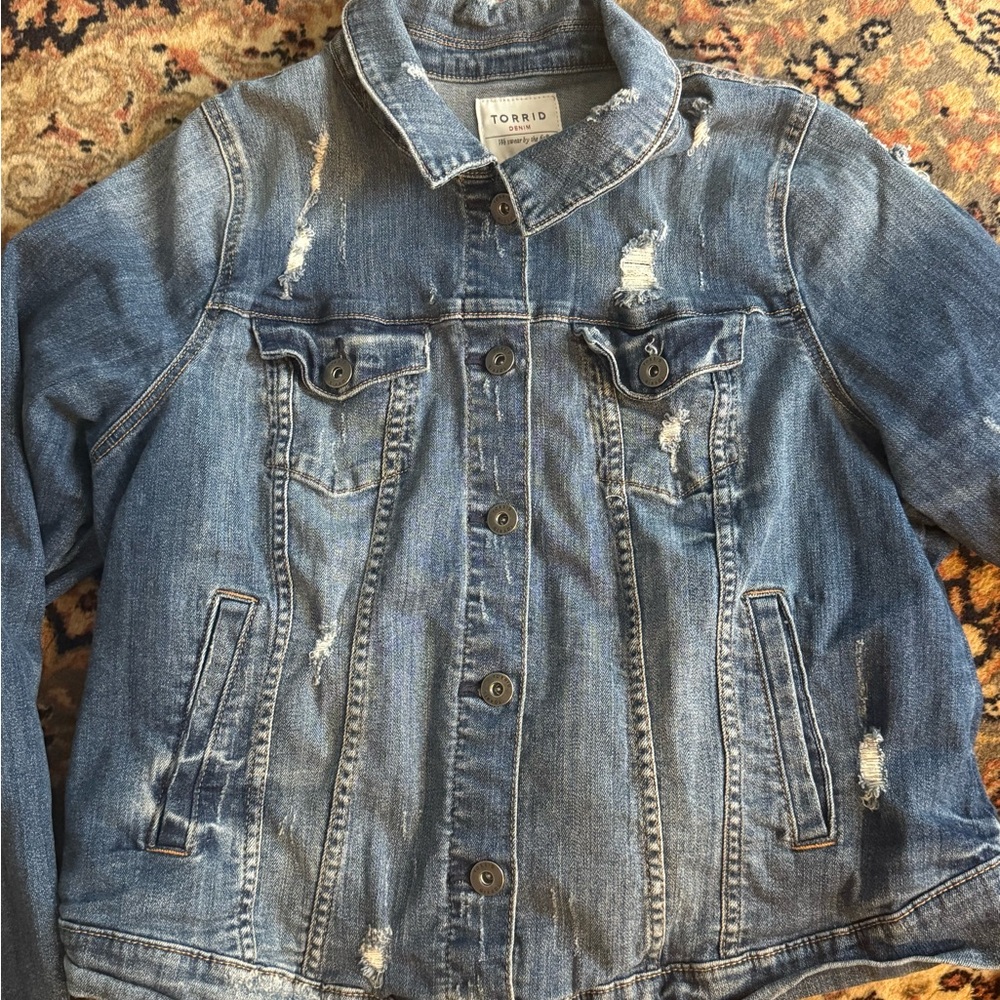 Torrid Blue Denim Jacket with Distressed Details